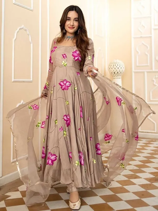 New_Exclusive_Ready-Made_Georgette_Skin_Print_Gown_Two_Piece_For_Women_Gown_+_Orna_)
