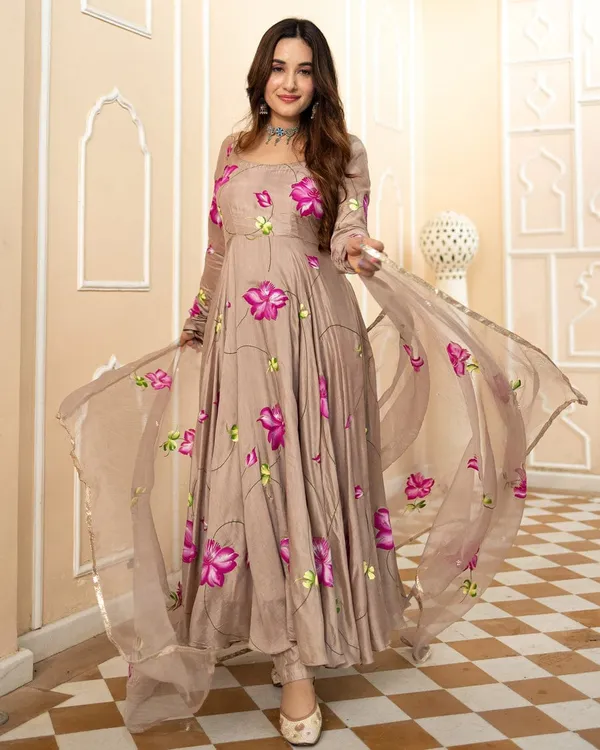 New_Exclusive_Ready-Made_Georgette_Skin_Print_Gown_Two_Piece_For_Women_Gown_+_Orna_)