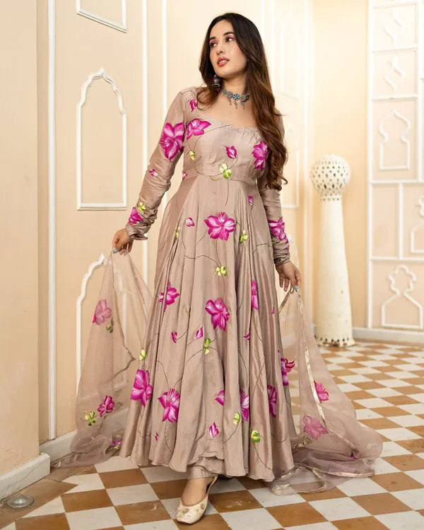 New_Exclusive_Ready-Made_Georgette_Skin_Print_Gown_Two_Piece_For_Women_Gown_+_Orna_)