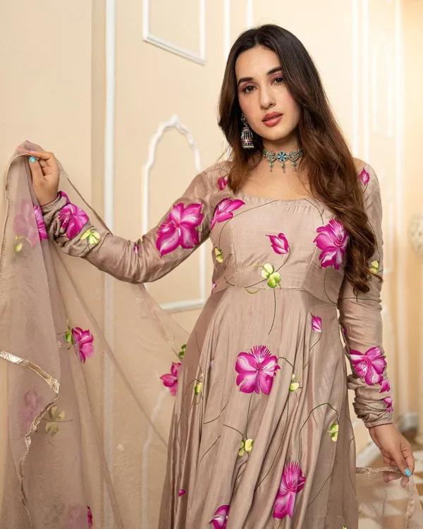 New_Exclusive_Ready-Made_Georgette_Skin_Print_Gown_Two_Piece_For_Women_Gown_+_Orna_)