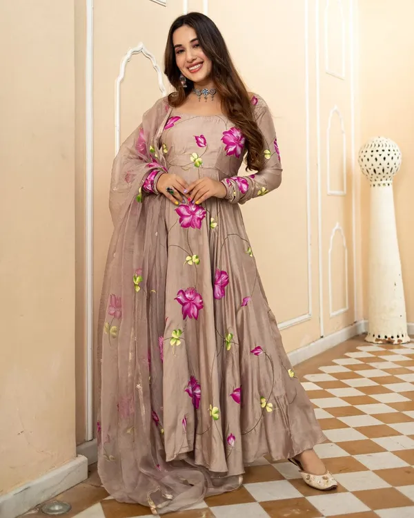 New_Exclusive_Ready-Made_Georgette_Skin_Print_Gown_Two_Piece_For_Women_Gown_+_Orna_)
