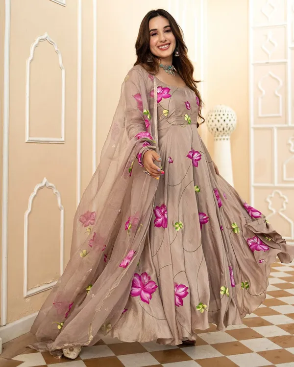 New_Exclusive_Ready-Made_Georgette_Skin_Print_Gown_Two_Piece_For_Women_Gown_+_Orna_)
