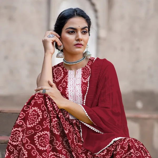 Maroon_Cotton_Rayon_Kurta__Sharara__Dupatta_Set___With_Duppata
