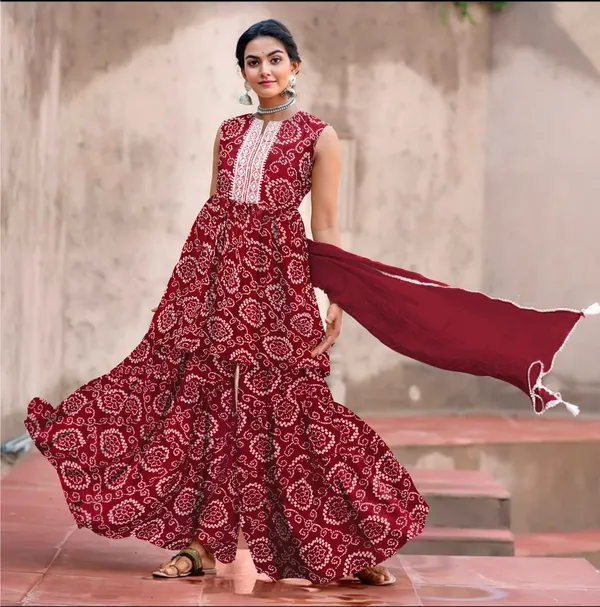 Maroon_Cotton_Rayon_Kurta__Sharara__Dupatta_Set___With_Duppata