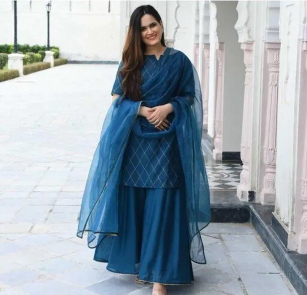 Blue_Rayon_Blend_Flared_Gown__With_Duppata