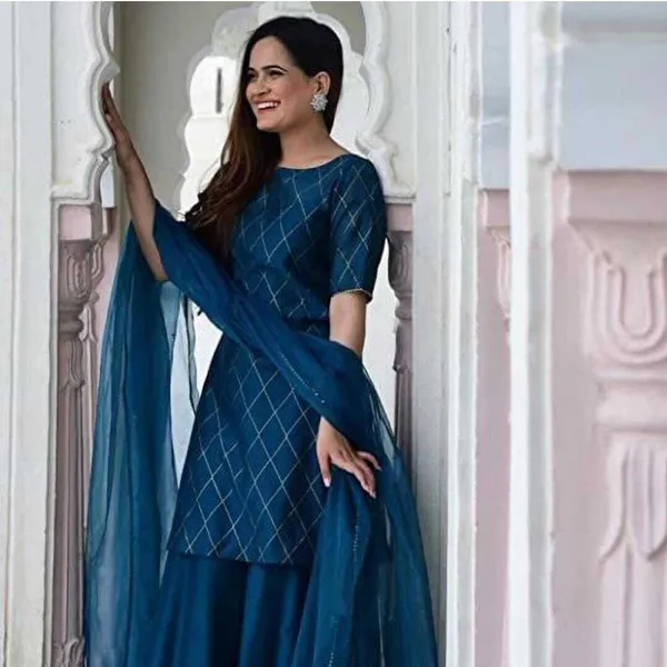 Blue_Rayon_Blend_Flared_Gown__With_Duppata