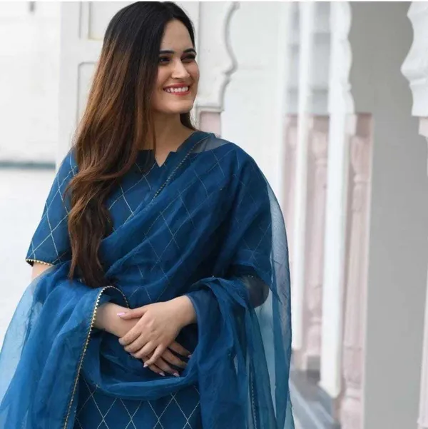 Blue_Rayon_Blend_Flared_Gown__With_Duppata