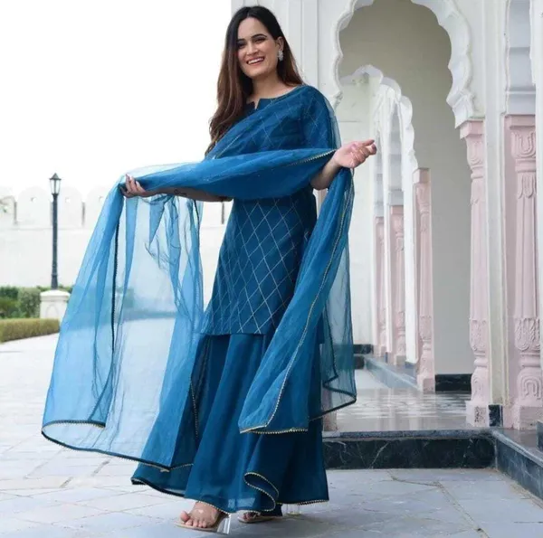 Blue_Rayon_Blend_Flared_Gown__With_Duppata