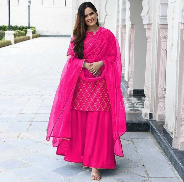 Pink_Rayon_Blend_Flared_A-Line_Gown__With_Duppata