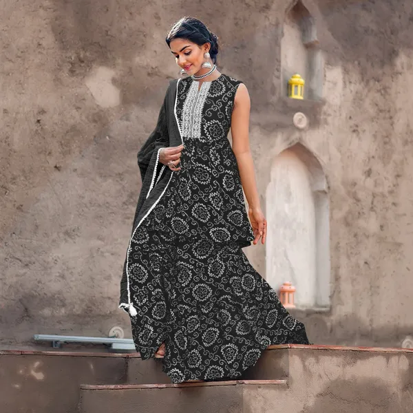 Black_Cotton_Rayon_Kurta__Sharara__Dupatta_Set___With_Duppata