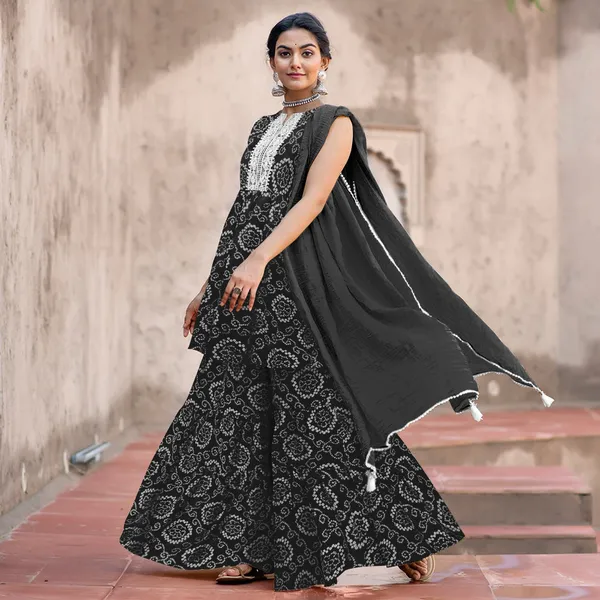 Black_Cotton_Rayon_Kurta__Sharara__Dupatta_Set___With_Duppata