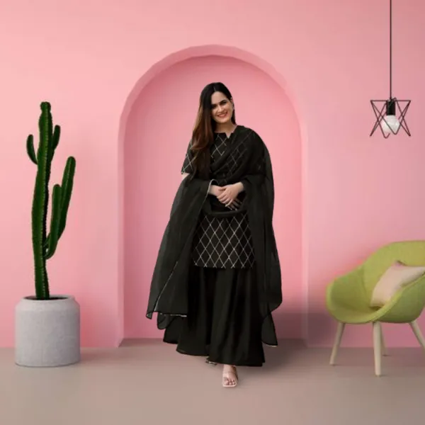 Black_Rayon_Blend_Flared_Gown__With_Duppata