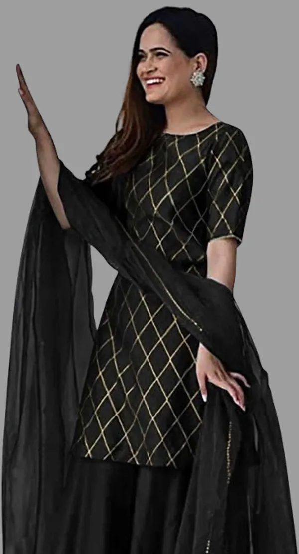 Black_Rayon_Blend_Flared_Gown__With_Duppata