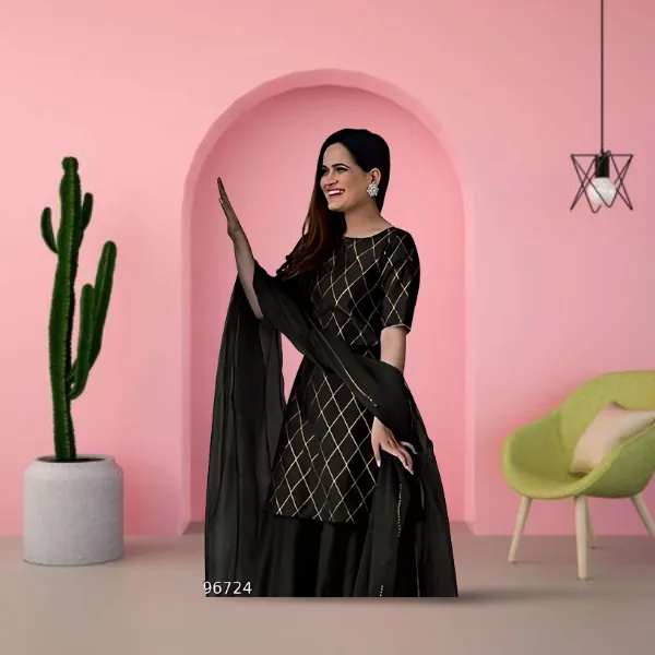 Black_Rayon_Blend_Flared_Gown__With_Duppata