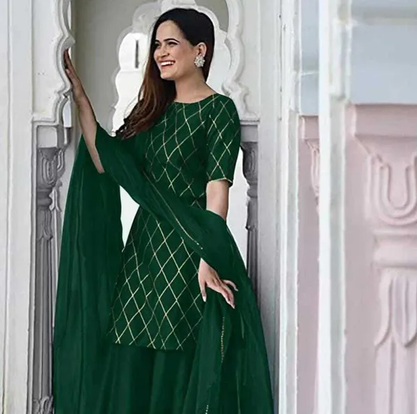 Green_Rayon_Blend_Flared_A-Line_Gown__With_Duppata