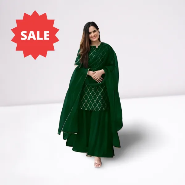 Green_Rayon_Blend_Flared_A-Line_Gown__With_Duppata