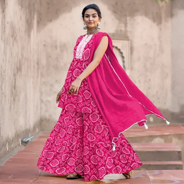 Pink_Cotton_Rayon_Kurta__Sharara__Dupatta_Set___With_Duppata