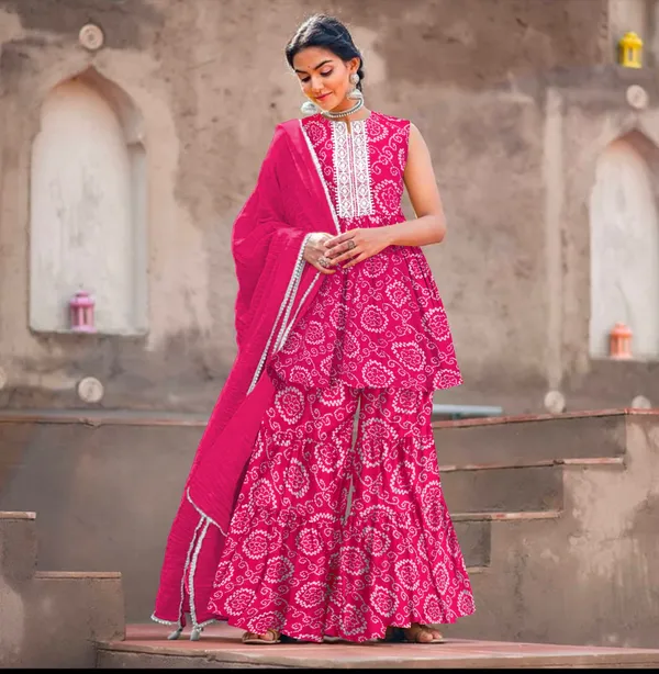 Pink_Cotton_Rayon_Kurta__Sharara__Dupatta_Set___With_Duppata