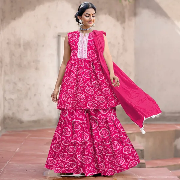 Pink_Cotton_Rayon_Kurta__Sharara__Dupatta_Set___With_Duppata