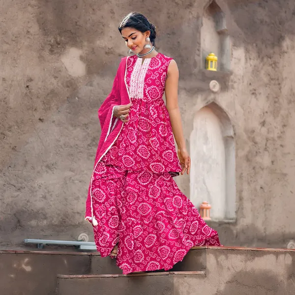 Pink_Cotton_Rayon_Kurta__Sharara__Dupatta_Set___With_Duppata