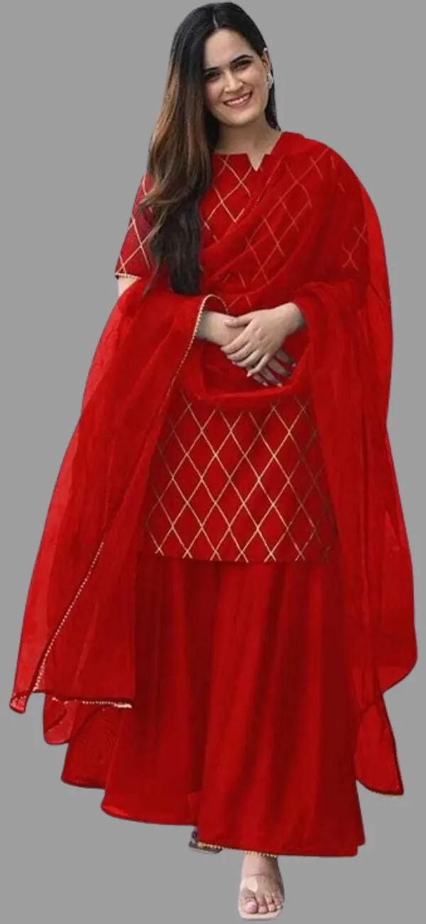 Red_Rayon_Blend_Flared_Gown__With_Duppata