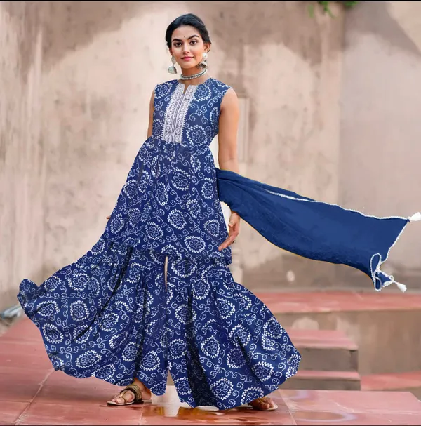 Blue_Cotton_Rayon_Kurta__Sharara__Dupatta_Set___With_Duppata