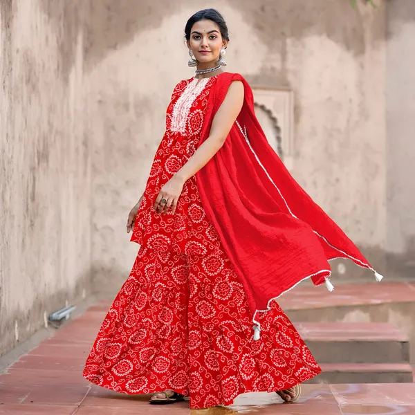 Red_Cotton_Rayon_Kurta__Sharara__Dupatta_Set___With_Duppata