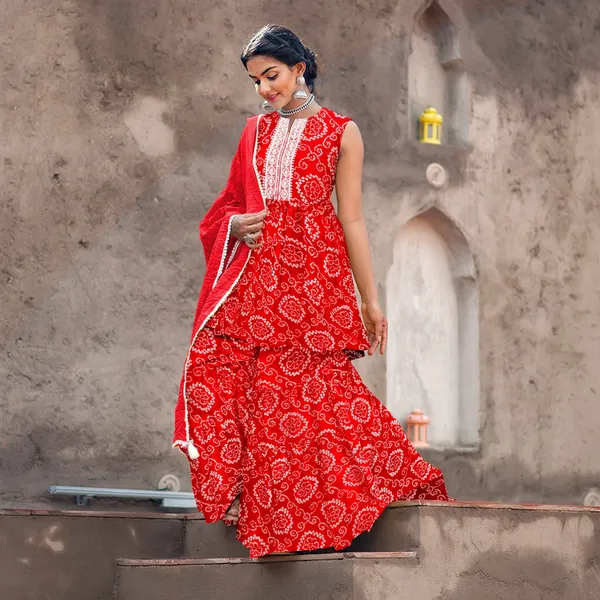 Red_Cotton_Rayon_Kurta__Sharara__Dupatta_Set___With_Duppata