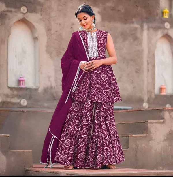 Purple_Cotton_Rayon_Kurta__Sharara__Dupatta_Set___With_Duppata