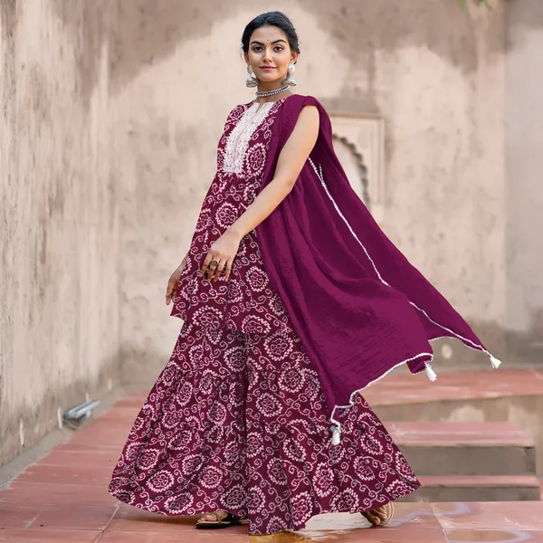 Purple_Cotton_Rayon_Kurta__Sharara__Dupatta_Set___With_Duppata