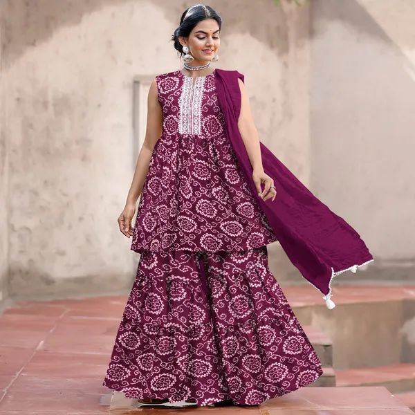 Purple_Cotton_Rayon_Kurta__Sharara__Dupatta_Set___With_Duppata