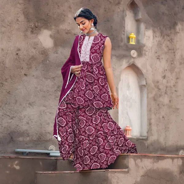 Purple_Cotton_Rayon_Kurta__Sharara__Dupatta_Set___With_Duppata