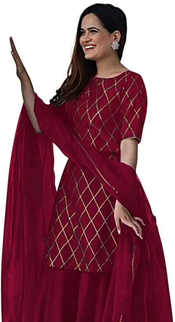 Maroon_Rayon_Blend_Flared_Gown__With_Duppata