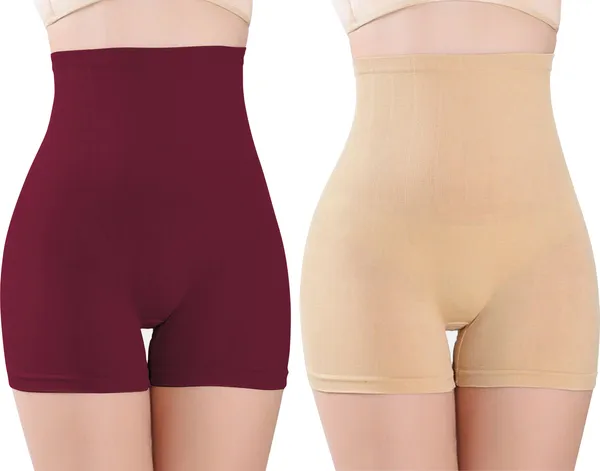 Beige&Maroon_Nylon_Tummy_&_Thigh_Shaper_For_Women_Pack_of_2