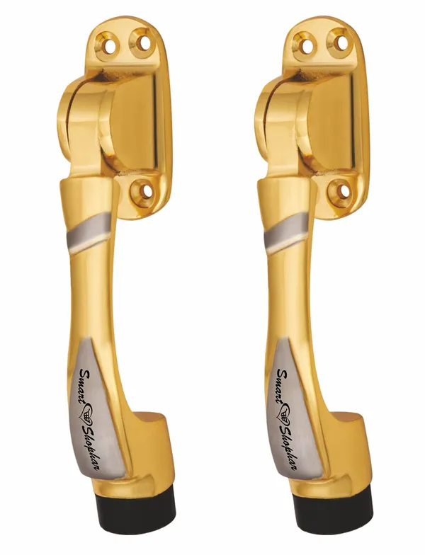 (_Pack_of_2_)_Brass_Boxy_Door_Stopper_5_Inches,_Gold_Silver,_Pack_of_2_with_Screws/Rubber_Tip_Bottom_for_Home,_Office,_Bathroom/Slip-Resistant_for_Tiles,_Carpet,_Wood_or_Laminated_Floors