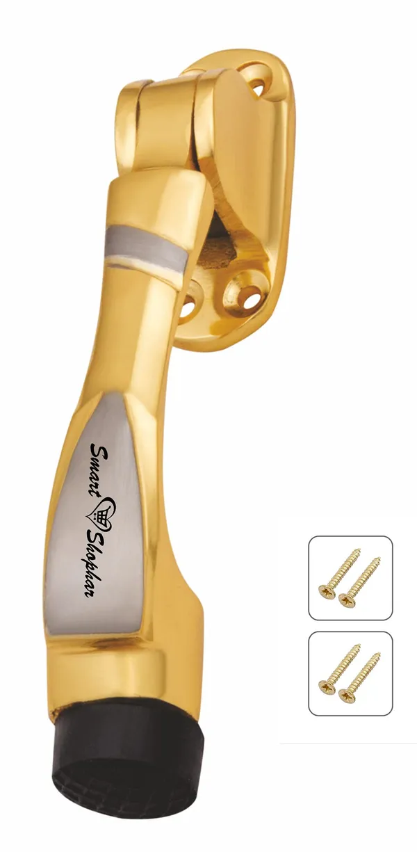 (_Pack_of_4_)_Brass_Boxy_Door_Stopper_5_Inches,_Gold_Silver,_Pack_of_4_/_Door_Mounted_Rubber_Tip_Bottom_for_Home,_Office,_Bathroom/Slip-Resistant_for_Tiles,_Carpet,_Wood_or_Laminated_Floors