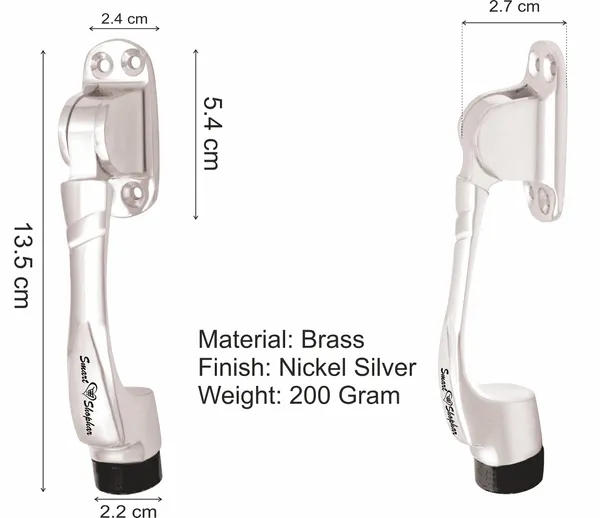 (_Pack_of_2_)_Brass_Boxy_Door_Stopper_5_Inches,_Nickel_Silver,_Pack_of_2_with_Screws/Designer_Foot_Door_Stopper_with_Rubber_Tip_Bottom/Home,_Office,_Bathroom/Slip-Resistant/All_Type_Doors