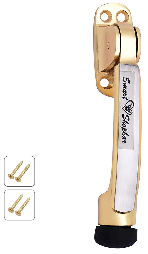 (_Pack_of_2_)_Brass_Meldal_Door_Stopper_5_Inches_Gold,_Silver,_Pack_of_2_with_Screws/Designer_Foot_Door_Stopper_with_Rubber_Tip_Bottom/Home,_Office,_Bathroom/Slip-Resistant/All_Type_Doors