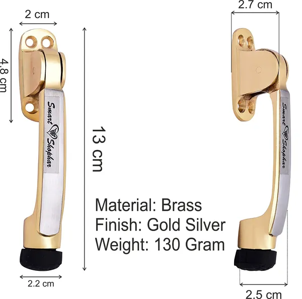 (_Pack_of_2_)_Brass_Meldal_Door_Stopper_5_Inches_Gold,_Silver,_Pack_of_2_with_Screws/Designer_Foot_Door_Stopper_with_Rubber_Tip_Bottom/Home,_Office,_Bathroom/Slip-Resistant/All_Type_Doors