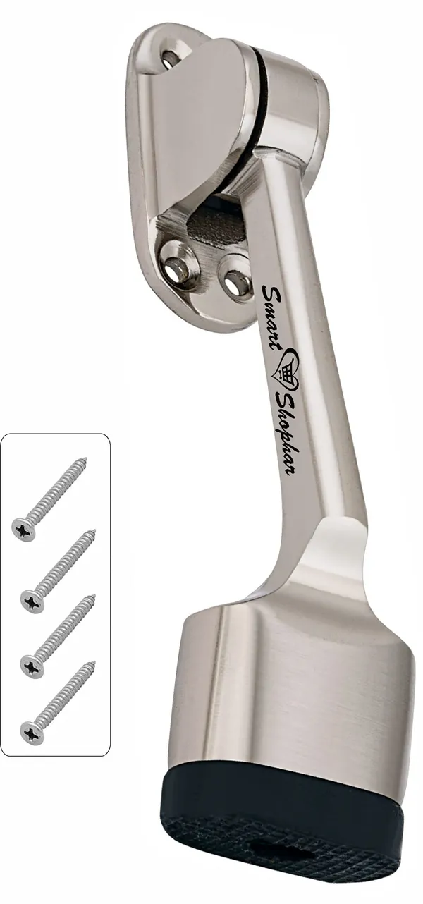 (__)_Brass_Vanilla_Door_Stopper_6_Inches_Nickel_Silver_Pack_of_4_with_Screws/Rubber_Tip_Bottom_for_Home,_Office,_Bathroom/Slip-Resistant_for_Tiles,_Carpet,_Wood_or_Laminated_Floors