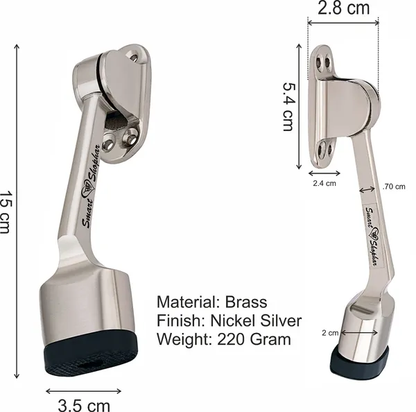 (__)_Brass_Vanilla_Door_Stopper_6_Inches_Nickel_Silver_Pack_of_4_with_Screws/Rubber_Tip_Bottom_for_Home,_Office,_Bathroom/Slip-Resistant_for_Tiles,_Carpet,_Wood_or_Laminated_Floors