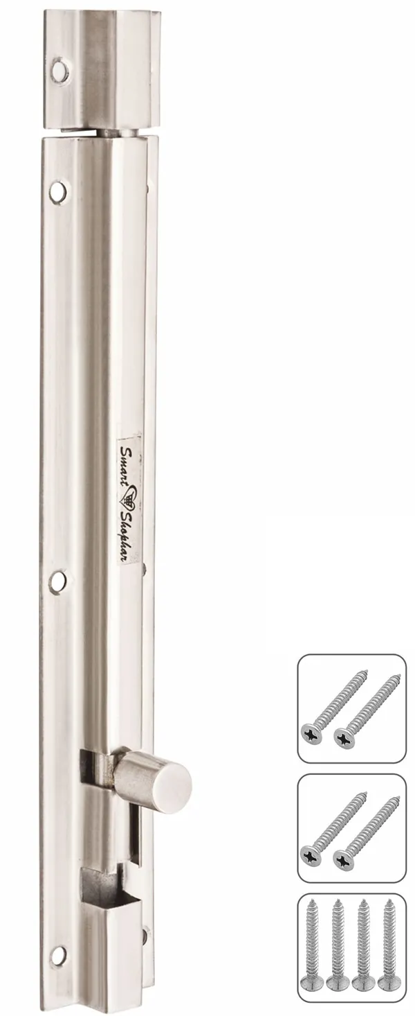 Stainless_Steel_Plain_Tower_Bolt_12_Inches_Silver,_Pack_of_12_/_Long_Length_/_Durable_Material_/_Suitable_for_Exterior_Doors