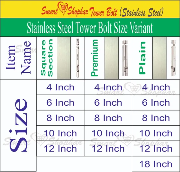 Stainless_Steel_Plain_Tower_Bolt_12_Inches_Silver,_Pack_of_12_/_Long_Length_/_Durable_Material_/_Suitable_for_Exterior_Doors