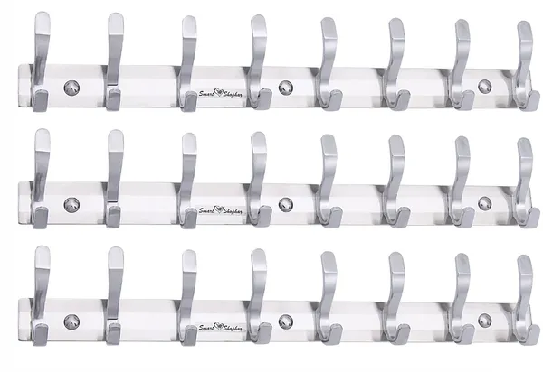 Fescue_Wall_Hook_8_Legs_Silver,_Pack_of_3_/_Heavy_Duty_Strong_8_Pins_Hanger_/_Suitable_Brass_Mirror_Cap_Chrome_Polished_Screws_and_Plastic_Plugs