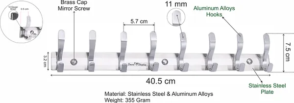 Fescue_Wall_Hook_8_Legs_Silver,_Pack_of_3_/_Heavy_Duty_Strong_8_Pins_Hanger_/_Suitable_Brass_Mirror_Cap_Chrome_Polished_Screws_and_Plastic_Plugs