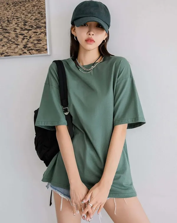 London_Hills_Women's_Casual_Round_Neck_Solid,_Oversized_Longline_Drop_Shoulder_T-Shirt_Green_Purple