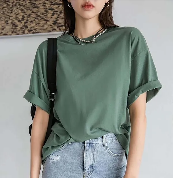 London_Hills_Women's_Casual_Round_Neck_Solid,_Oversized_Longline_Drop_Shoulder_T-Shirt_Green_Sky_Blue