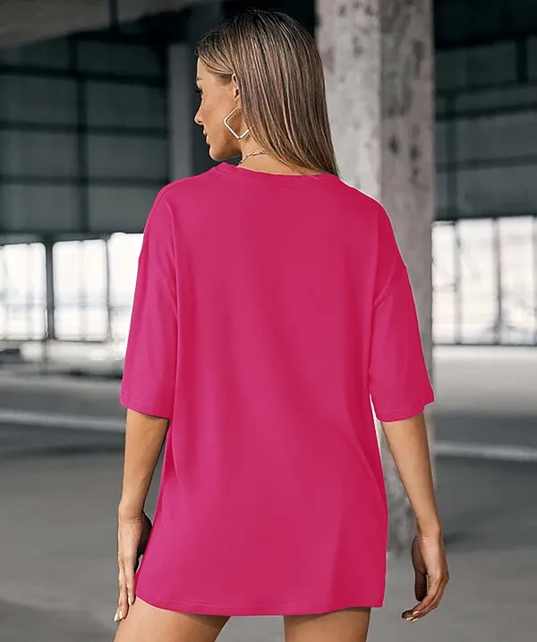 London_Hills_Women's_Casual_Round_Neck_Solid,_Oversized_Longline_Drop_Shoulder_T-Shirt_Magenta_Purple