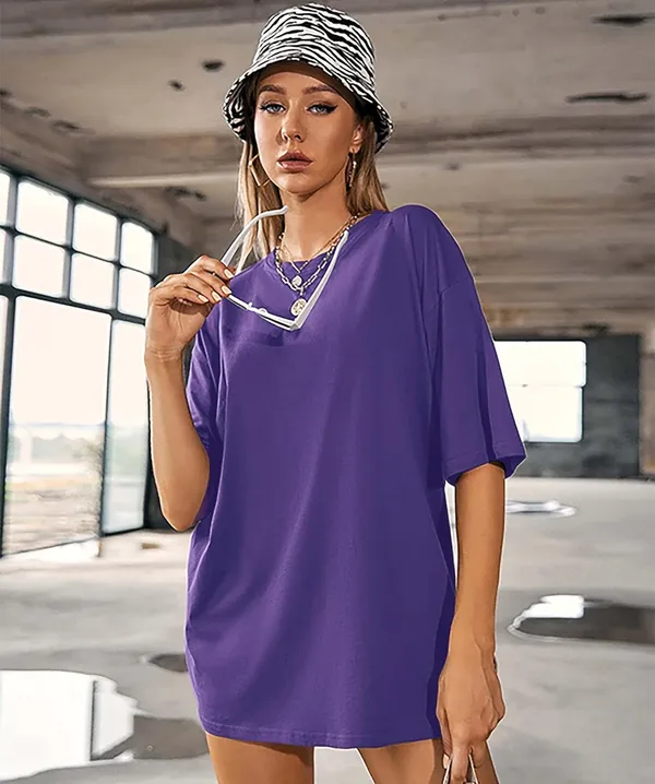 London_Hills_Women's_Casual_Round_Neck_Solid,_Oversized_Longline_Drop_Shoulder_T-Shirt_Purple_Sky_Blue