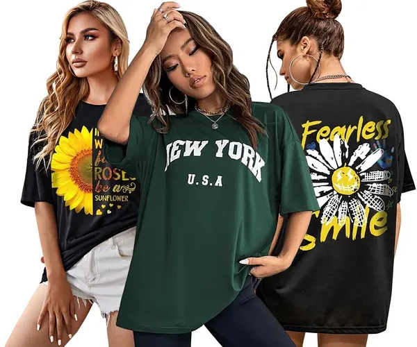 London_Hills_Cotton_Blend_Half_Sleeve_Women_Oversized_T-Shirts_Multicolor_Pack_of_3_Black,_Dark_Green